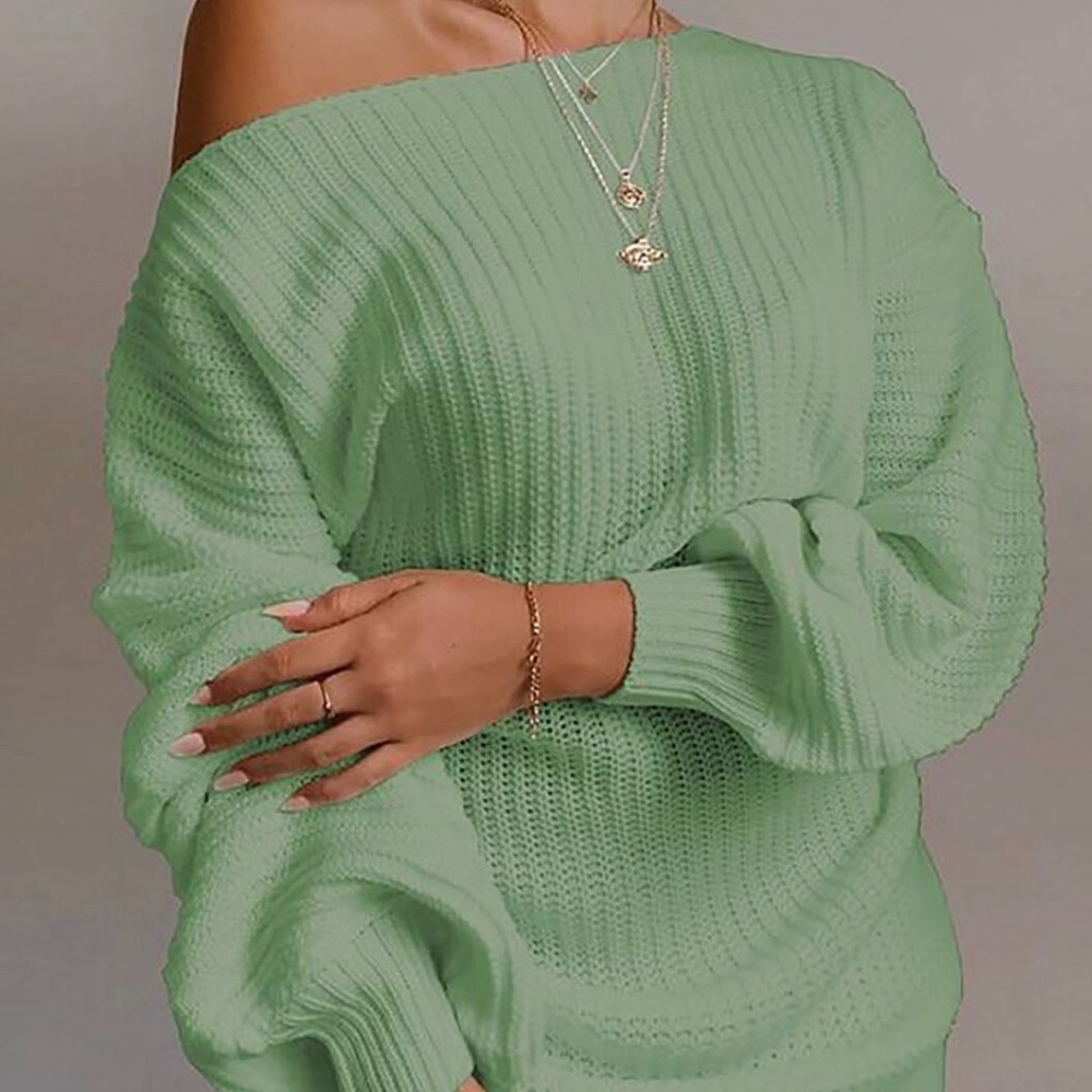 Off shoulder green sweater dress